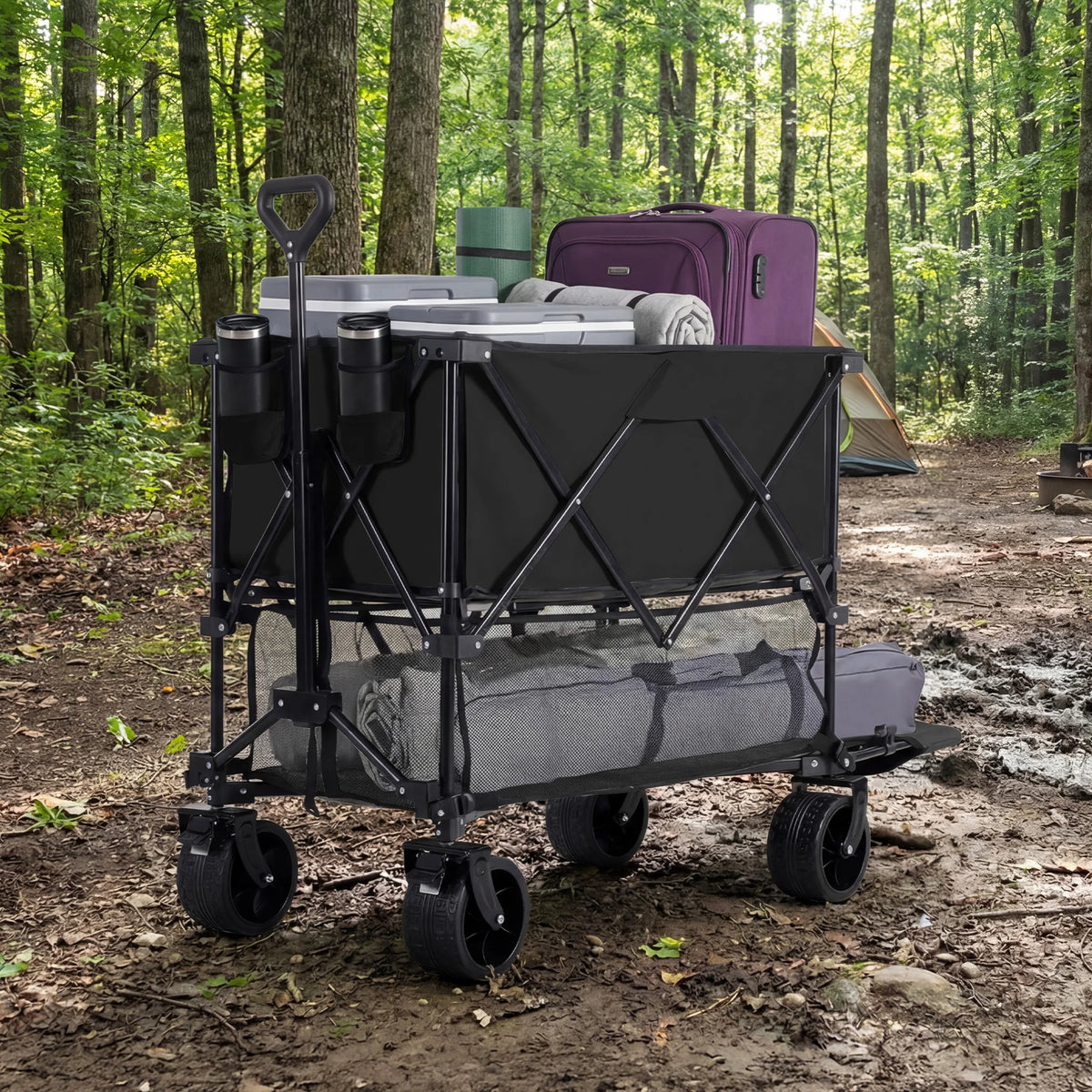 JHK Outdoor Double Decker Wagon Cart Collapsible Garden Beach Camping