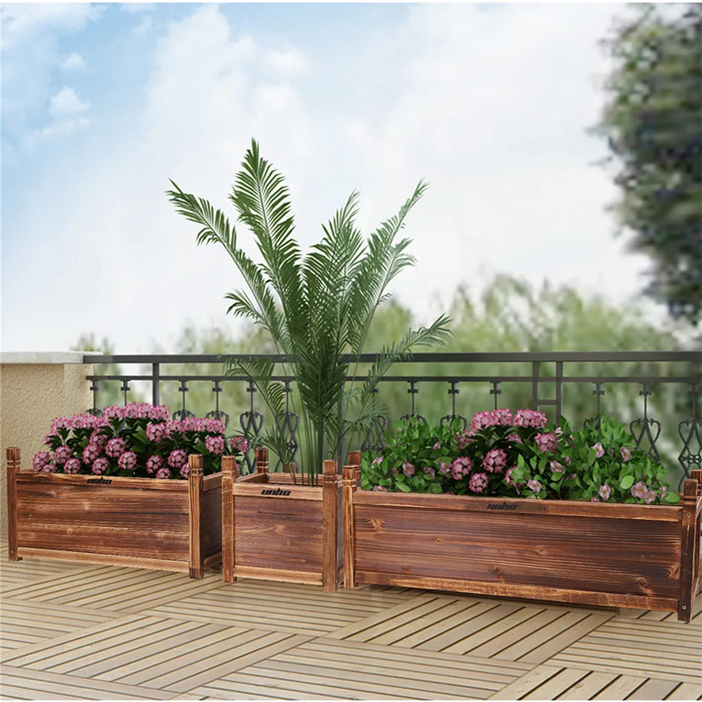 Premium Wooden Raised Flower Bed Planters For Indoor Outdoor Gardening