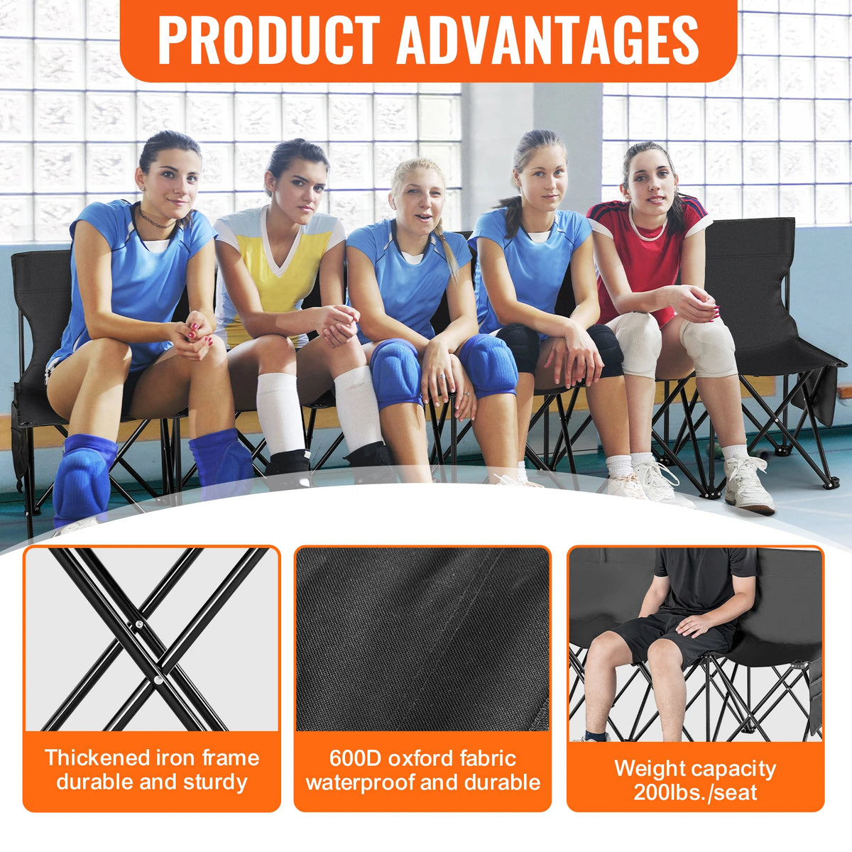Foldable Outdoor Sideline Bench With Backrest And Carry Bag