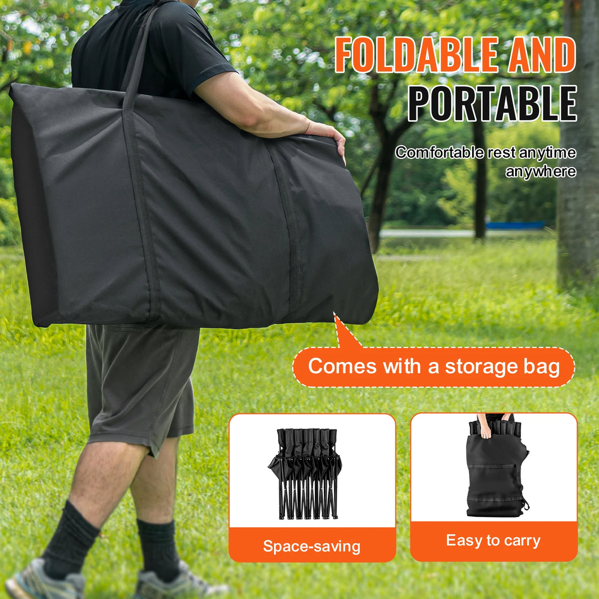 Foldable Outdoor Sideline Bench With Backrest And Carry Bag