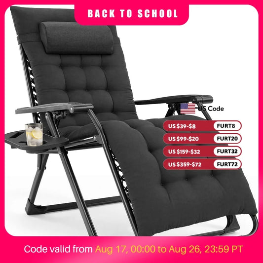 JHK Zero Gravity Folding Lounge Chair With Removable Cushion