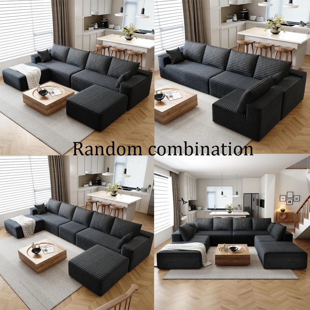 YQXH Cloud Style Modern Sectional Sofa With Velvet Modular Recliner