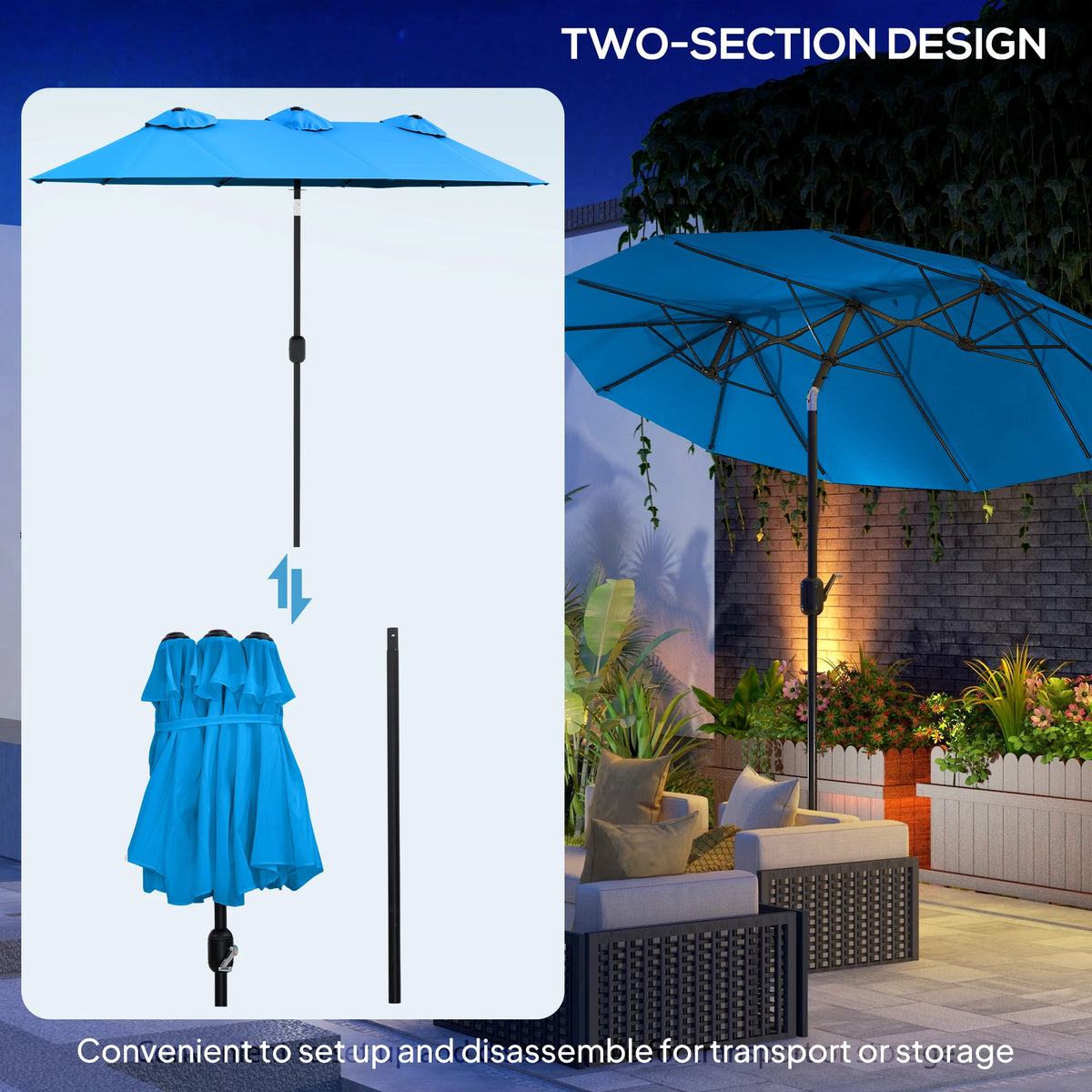 Double Sided Patio Umbrella With Tilt Crank And Air Vents