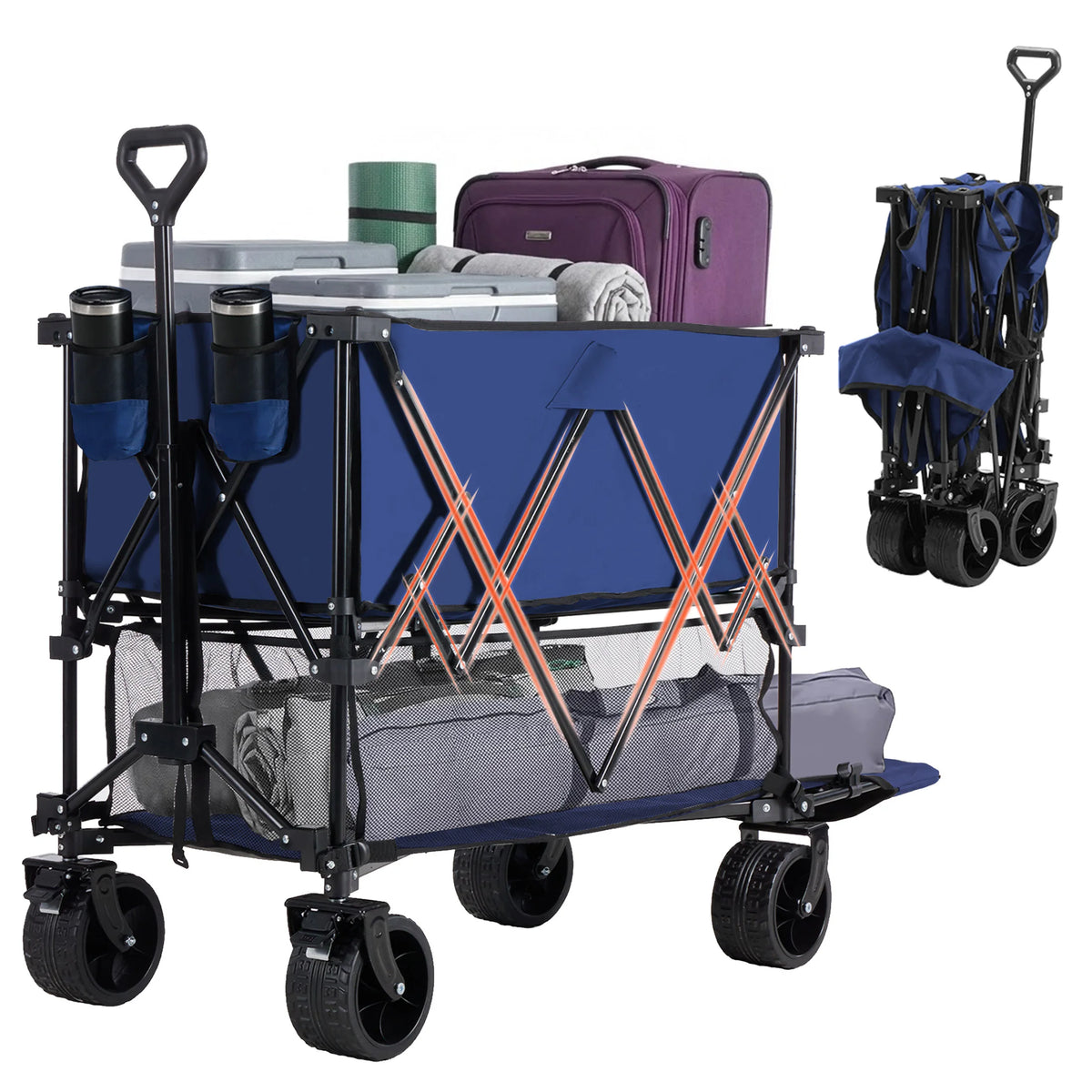 JHK Outdoor Double Decker Wagon Cart Collapsible Garden Beach Camping