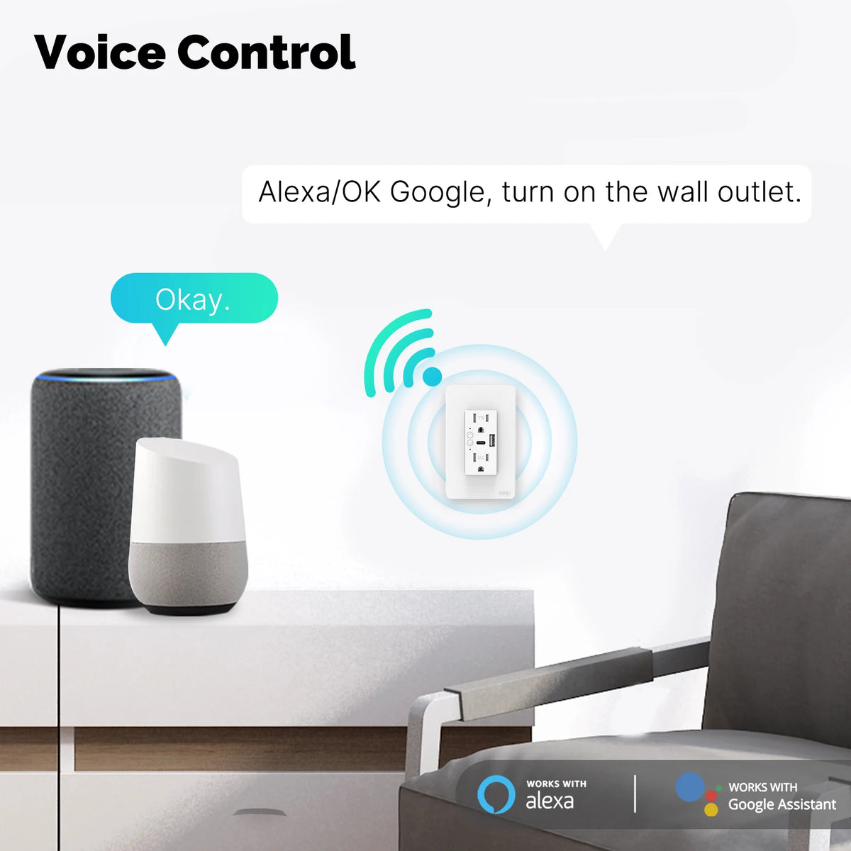 Moes Smart WiFi Outlet With Type C And Voice Control