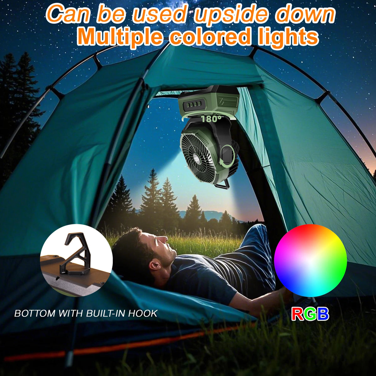 Portable Camping Fan With Rechargeable Battery And Remote Control