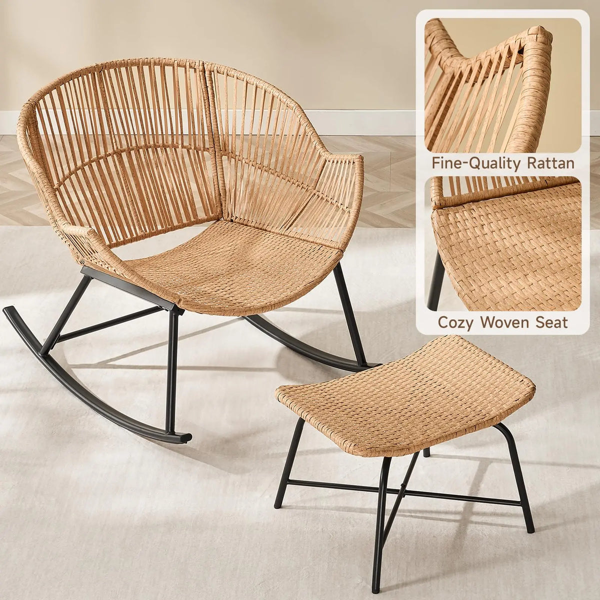 Onbrill Papasan Rocking Chair With Wicker Rattan Outdoor Lounger