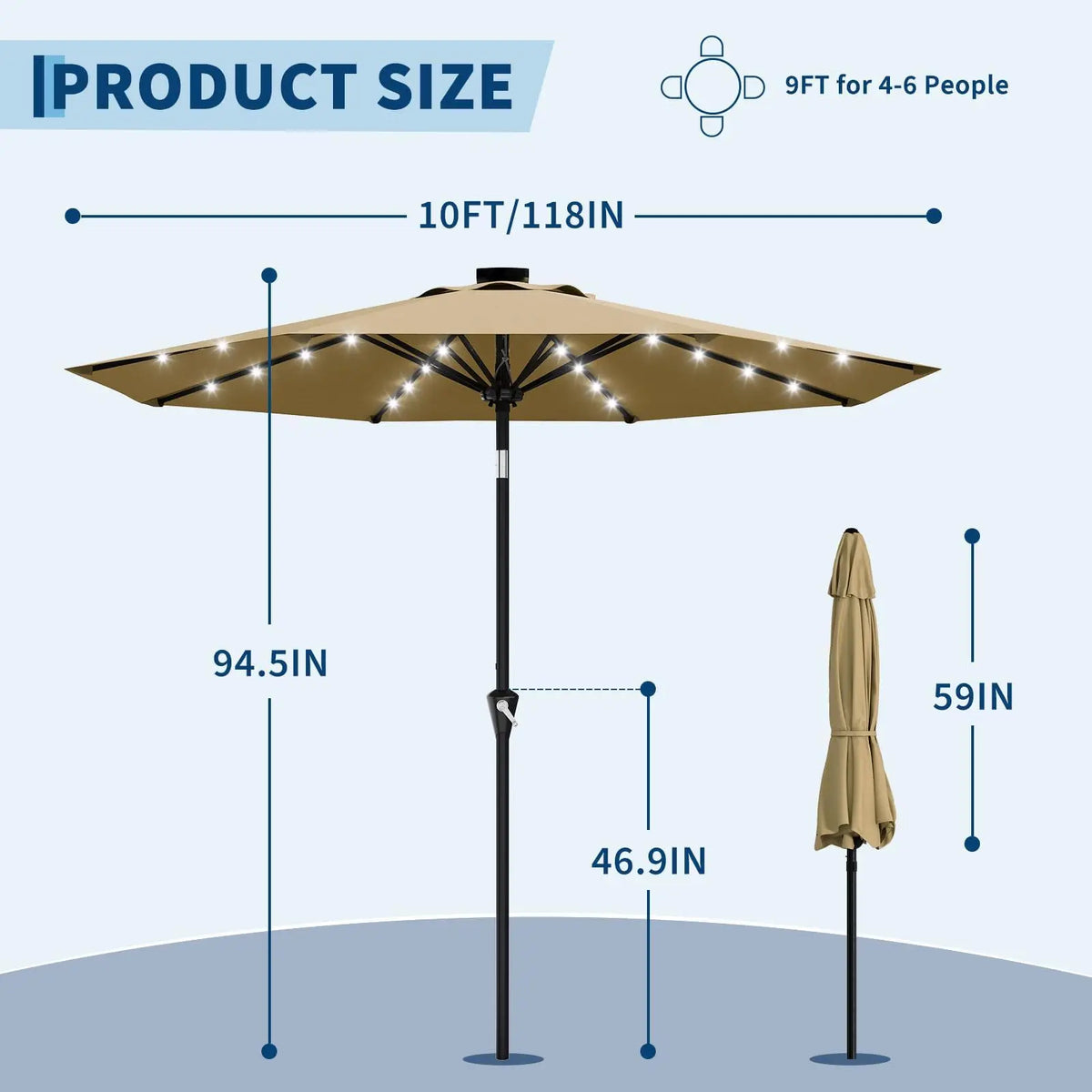 Studyset Solar Powered Patio Umbrella With Led Lights