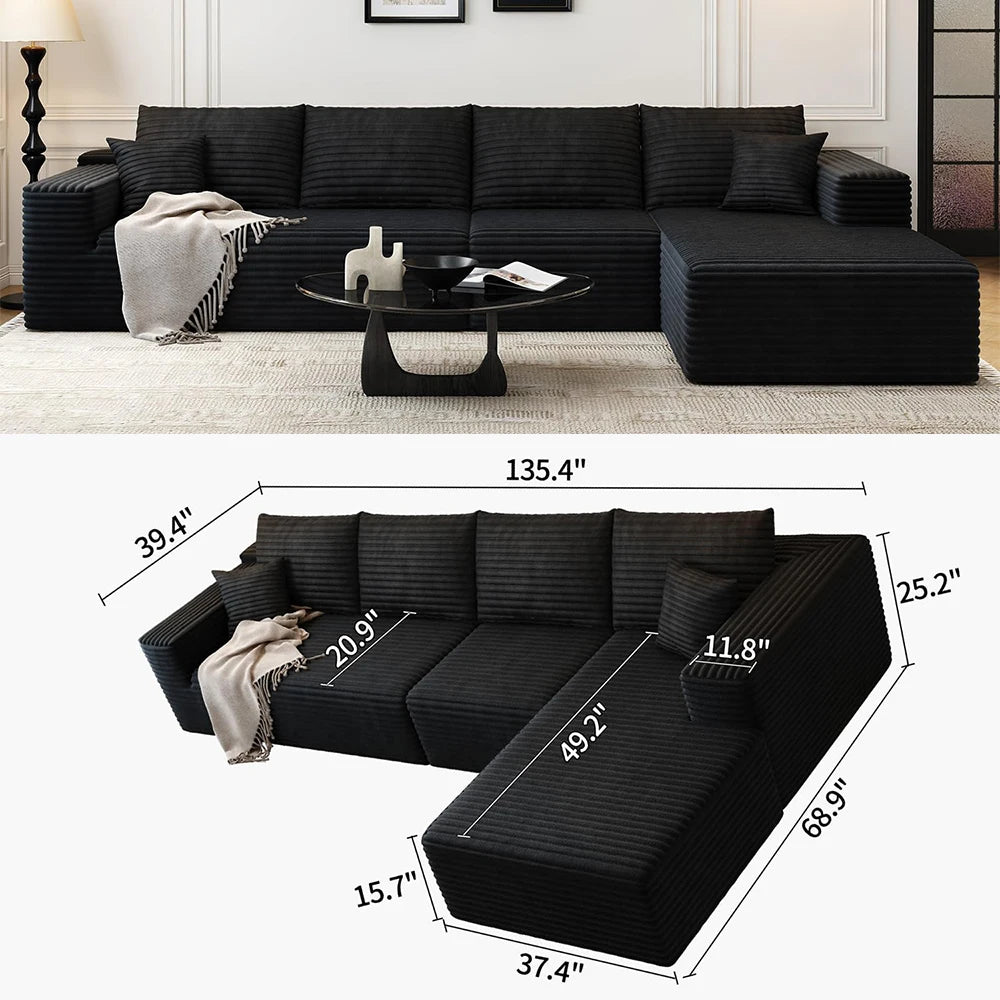 YQXH Cloud Style Modern Sectional Sofa With Velvet Modular Recliner