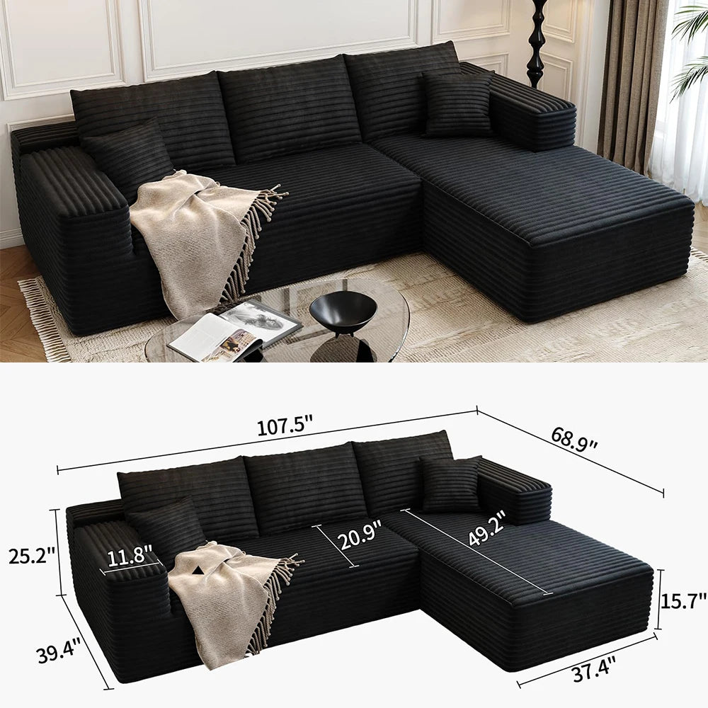 YQXH Cloud Style Modern Sectional Sofa With Velvet Modular Recliner