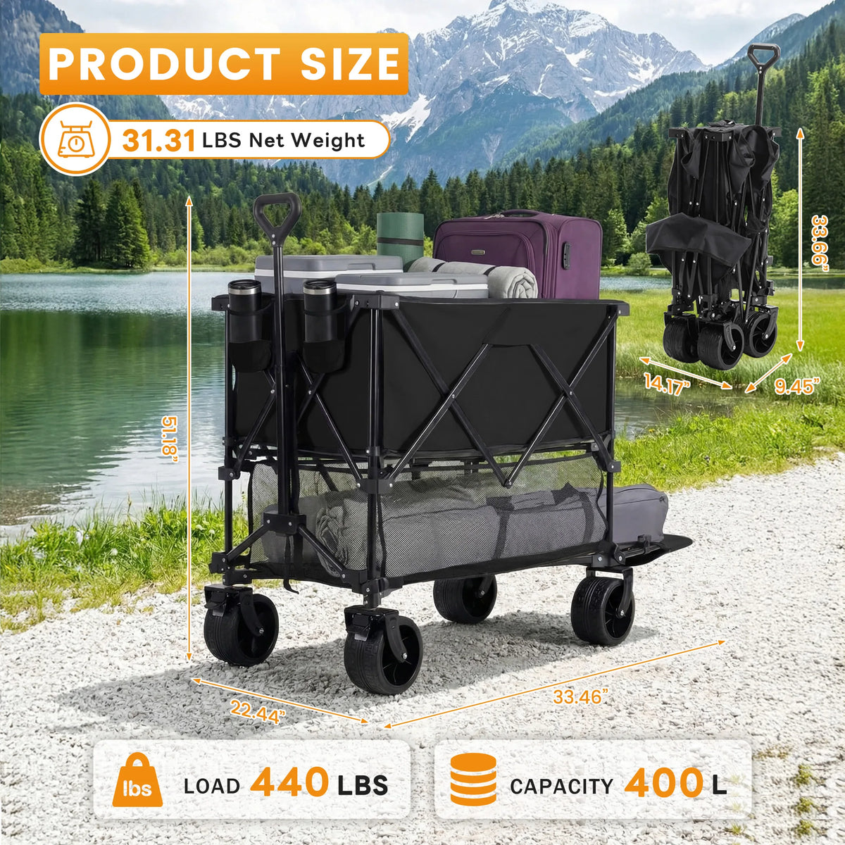 JHK Outdoor Double Decker Wagon Cart Collapsible Garden Beach Camping